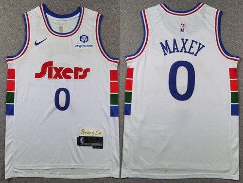 Men's Philadelphia 76ers #0 Tyrese Maxey White 2024 City Sponsor Swingman Jersey