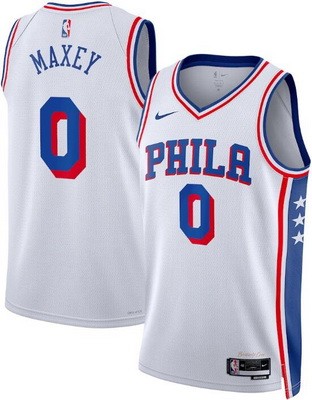 Men's Philadelphia 76ers #0 Tyrese Maxey White Heat Press Jersey
