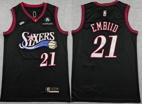 Men's Philadelphia 76ers #21 Joel Embiid Black Classic Sponsor Swingman Jersey