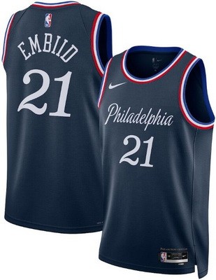 Men's Philadelphia 76ers #21 Joel Embiid Navy 2025 City Heat Press Jersey