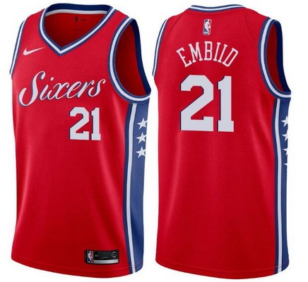 Men's Philadelphia 76ers #21 Joel Embiid Red Icon Hot Press Jersey