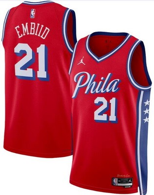 Men's Philadelphia 76ers #21 Joel Embiid Red Statement Heat Press Jersey