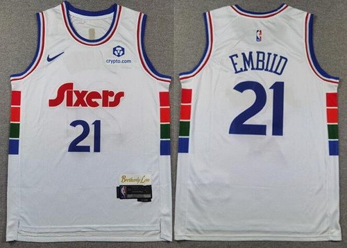 Men's Philadelphia 76ers #21 Joel Embiid White 2024 City Sponsor Swingman Jersey