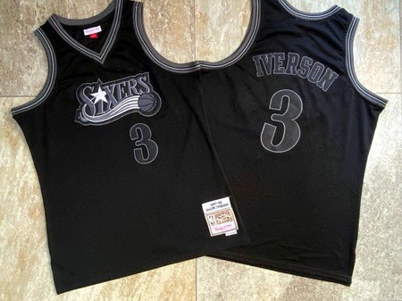 Men's Philadelphia 76ers #3 Allen Iverson Black Lights 1997 Throwback Authentic Jersey