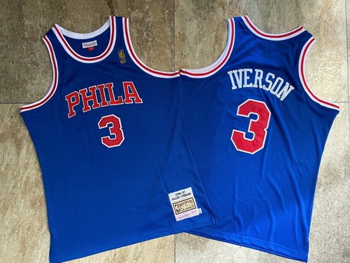 Men's Philadelphia 76ers #3 Allen Iverson Blue 1996 Throwback Authentic Jersey