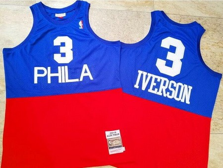 Men's Philadelphia 76ers #3 Allen Iverson Blue Red 2003 Hollywood Classic Authentic Jersey
