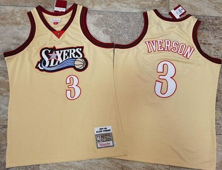 Men's Philadelphia 76ers #3 Allen Iverson Cream 1997 Throwback Authentic Jersey