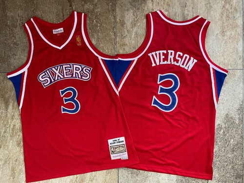 Men's Philadelphia 76ers #3 Allen Iverson Red 1996 Throwback Authentic Jersey