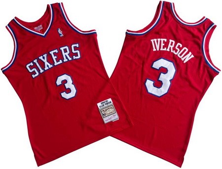 Men's Philadelphia 76ers #3 Allen Iverson Red Throwback Swingman Jersey