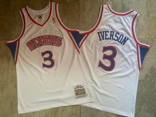 Men's Philadelphia 76ers #3 Allen Iverson White 1996 Throwback Authentic Jersey