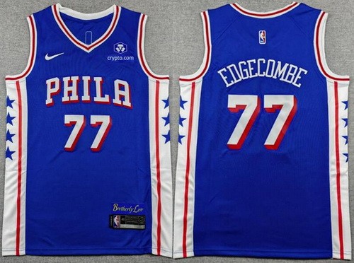 Men's Philadelphia 76ers #77 VJ Edgecombe Blue Sponsor Swingman Jersey