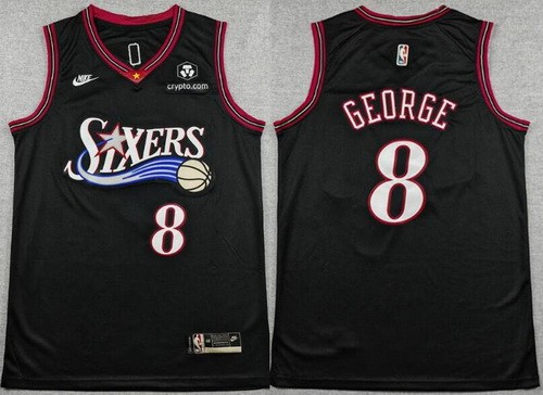 Men's Philadelphia 76ers #8 Paul George Black Classic Sponsor Swingman Jersey