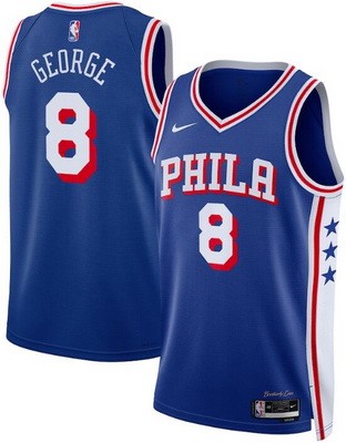 Men's Philadelphia 76ers #8 Paul George Blue Heat Press Jersey