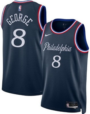 Men's Philadelphia 76ers #8 Paul George Navy 2025 City Heat Press Jersey