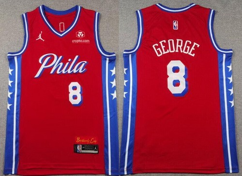 Men's Philadelphia 76ers #8 Paul George Red Statement Sponsor Swingman Jersey