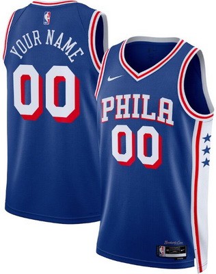 Men's Philadelphia 76ers Custom Blue Heat Press Jersey