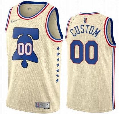 Men's Philadelphia 76ers Custom Cream 2021 Earned Icon Hot Press Jersey