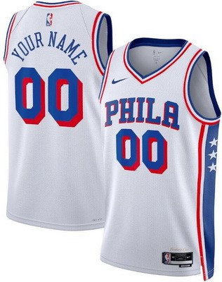 Men's Philadelphia 76ers Custom White Heat Press Jersey