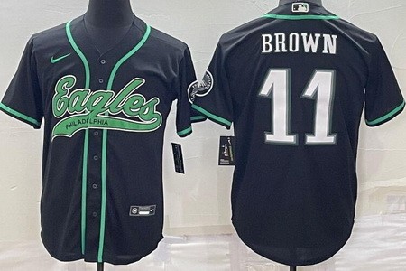 Men's Philadelphia Eagles #11 AJ Brown Black Baseball Jersey