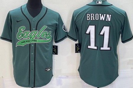 Men's Philadelphia Eagles #11 AJ Brown Green Baseball Jersey
