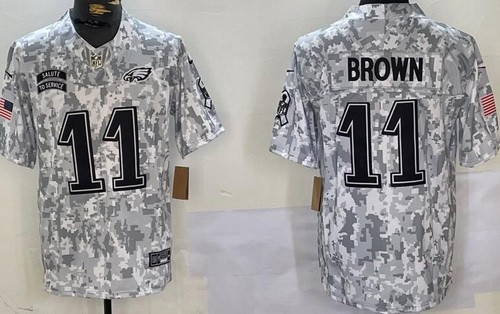 Men's Philadelphia Eagles #11 AJ Brown Limited Arctic Camo 2024 Salute to Service Jersey