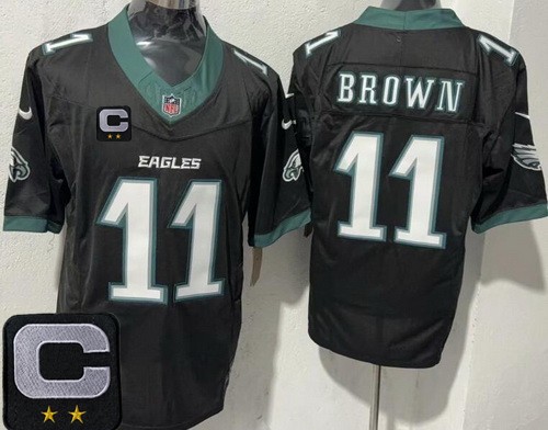 Men's Philadelphia Eagles #11 AJ Brown Limited Black C Patch FUSE Vapor Jersey