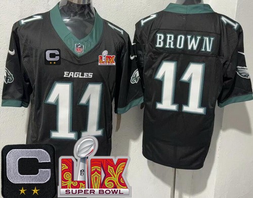 Men's Philadelphia Eagles #11 AJ Brown Limited Black C Patch Super Bowl LIX FUSE Vapor Jersey