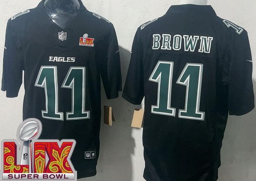 Men's Philadelphia Eagles #11 AJ Brown Limited Black Fashion Super Bowl LIX FUSE Vapor Jersey