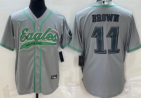Men's Philadelphia Eagles #11 AJ Brown Limited Gray Baseball Jersey