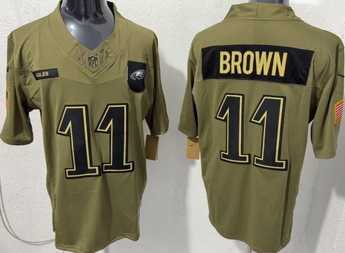 Men's Philadelphia Eagles #11 AJ Brown Limited Green 2025 Salute To Service Jersey