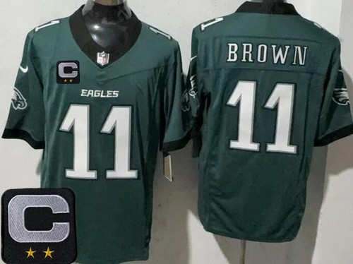 Men's Philadelphia Eagles #11 AJ Brown Limited Midnight Green C Patch FUSE Vapor Jersey