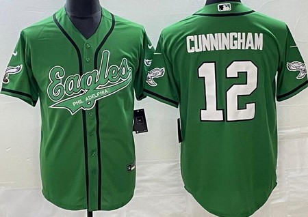 Men's Philadelphia Eagles #12 Randall Cunningham Limited Kelly Green Baseball Jersey