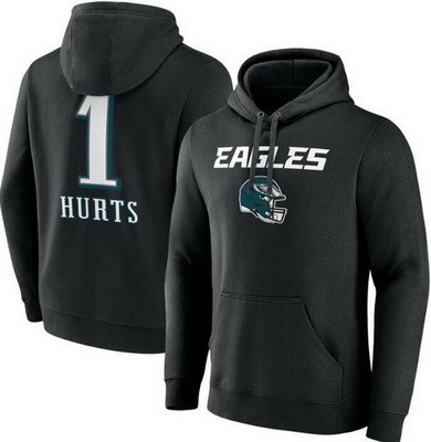 Men's Philadelphia Eagles #1 Jalen Hurts Black Team Wordmark Pullover Hoodie