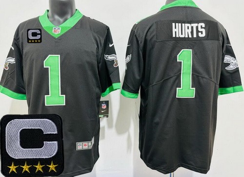 Men's Philadelphia Eagles #1 Jalen Hurts Limited Black Alternate C Patch Vapor Jersey