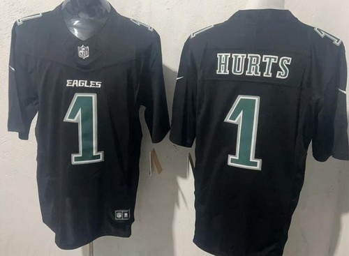 Men's Philadelphia Eagles #1 Jalen Hurts Limited Black Fashion FUSE Vapor Jersey