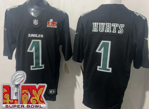 Men's Philadelphia Eagles #1 Jalen Hurts Limited Black Fashion Super Bowl LIX FUSE Vapor Jersey