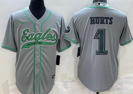 Men's Philadelphia Eagles #1 Jalen Hurts Limited Gray Baseball Jersey