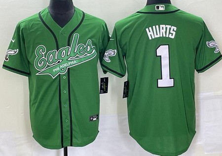 Men's Philadelphia Eagles #1 Jalen Hurts Limited Green 2023 Baseball Jersey
