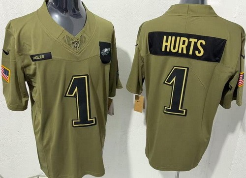 Men's Philadelphia Eagles #1 Jalen Hurts Limited Green 2025 Salute To Service Jersey
