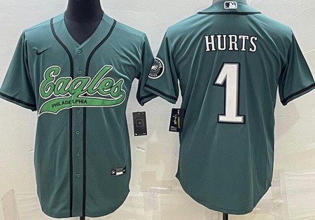 Men's Philadelphia Eagles #1 Jalen Hurts Limited Green Baseball Jersey