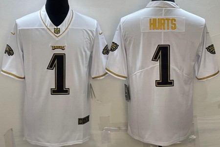 Men's Philadelphia Eagles #1 Jalen Hurts Limited White Gold Vapor Jersey