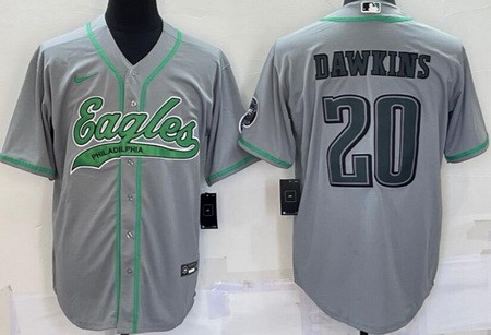 Men's Philadelphia Eagles #20 Brian Dawkins Gray Baseball Jersey