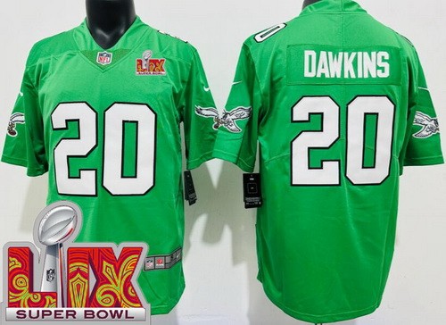 Men's Philadelphia Eagles #20 Brian Dawkins Limited Kelly Green Super Bowl LIX Vapor Jersey