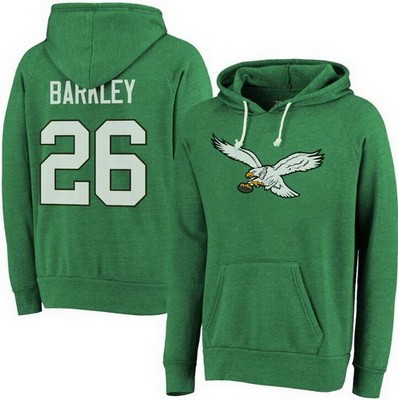 Men's Philadelphia Eagles #26 Saquon Barkley Kelly Green Tri Blend Pullover Hoodie