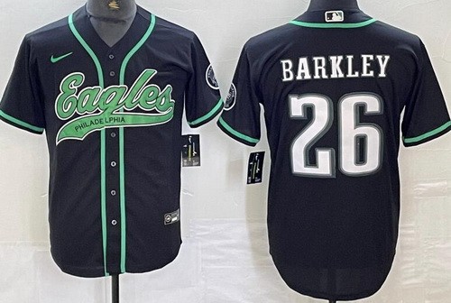 Men's Philadelphia Eagles #26 Saquon Barkley Limited Black Baseball Jersey
