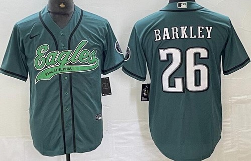 Men's Philadelphia Eagles #26 Saquon Barkley Limited Green Baseball Jersey