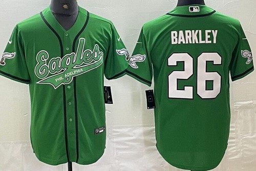 Men's Philadelphia Eagles #26 Saquon Barkley Limited Kelly Green Baseball Jersey