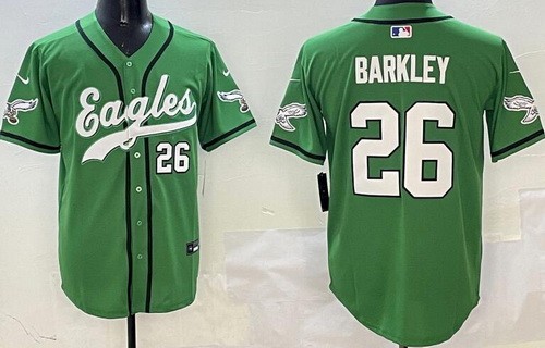 Men's Philadelphia Eagles #26 Saquon Barkley Limited Kelly Green Fashion Baseball Jersey