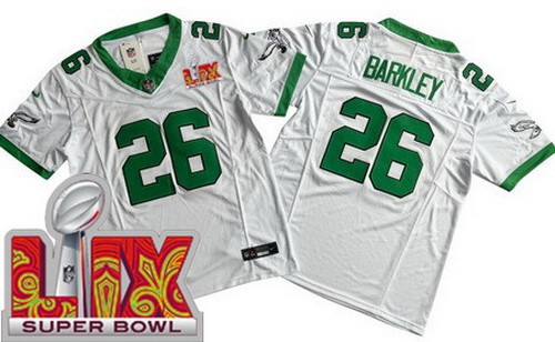 Men's Philadelphia Eagles #26 Saquon Barkley Limited White Alternate Super Bowl LIX FUSE Vapor Jersey