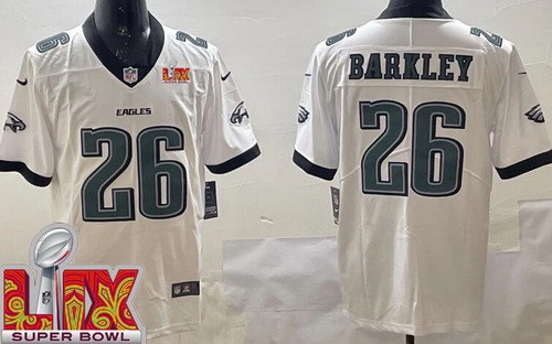 Men's Philadelphia Eagles #26 Saquon Barkley Limited White Super Bowl LIX Vapor Jersey